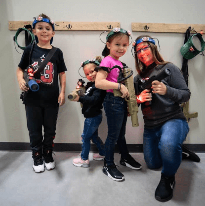 kids laser tag with mom